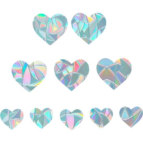 Paquete de 10 adhesivos electrostáticos para ventanas con forma de corazón, anticolisión, para prevenir colisiones con aves.
