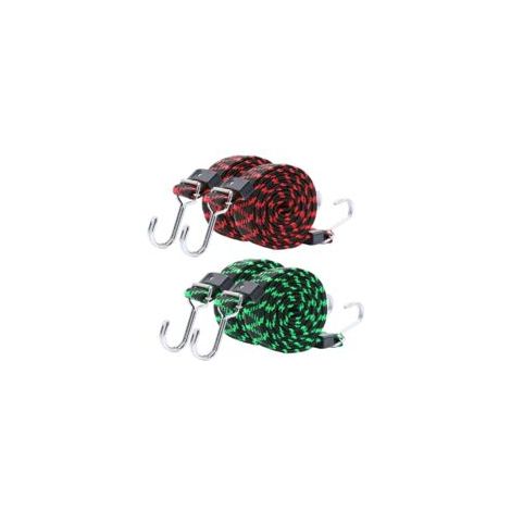 Corde elastiche regolabili con ganci, set di 4 cinghie elastiche piatte da 2 m con robusta fibbia in metallo, corda elastica elastica per portapacchi, movimentazione merci, campeggio (ver - Crezuo)