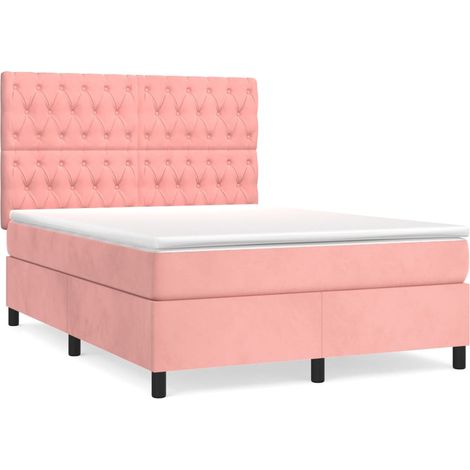 Maison Exclusive - Sommier à lattes de lit avec matelas Rose 140x190 cm Velours (1/5)