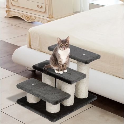 Escalier pour chat et chien 3 marches en peluche gris foncé 45 x 35 x 34 cm OKWISH (1/5)