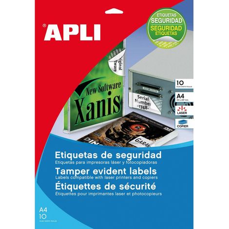 CAJA DE ETIQUETAS DE SEGURIDAD ADHESIVAS APLI 45.7 x 21.2MM 10 HOJAS 11272 (1/2)