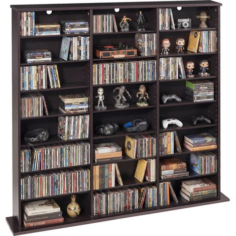 VEVOR Mueble de Almacenamiento Multimedia con 24 Compartimentos, para CD, DVD, Libros y Discos de Juegos, Ideal para Sala de Estar, Oficina en Casa, Sala de Grabación, 142 x 22 x 130 cm, Marrón (1/5)