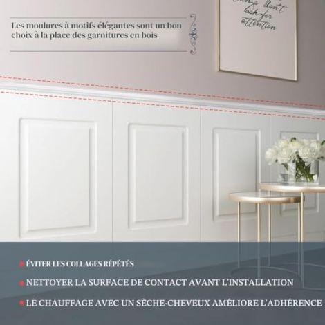 Moulure adhésive souple YT155 de 5 mètres de long et 32 mm de large, en PVC blanc, idéale pour la pose de miroirs, portes et placards. (1/3)