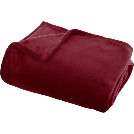 Plaid en Flanelle Uni "Ollis" 130x180cm Rouge Grenat (1/3)