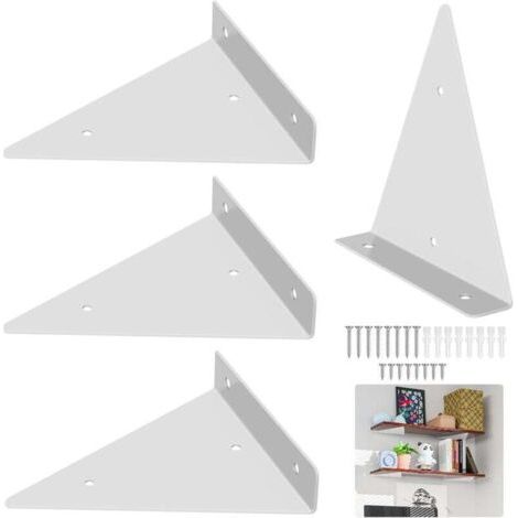 4 Pièces Supports d'étagère Flottants, Supports à Tablettes Muraux Triangulaires Invisibles avec Vis, Equerre Etagere Murale Métal pour étagère pour Déco Salon, Chambre (130 × 140)-Blanc