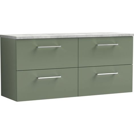 Nuie Arno Wall Hung 4-Drawer Vanity Unit with Bellato Grey Worktop 1200mm Wide - Satin Green (1/4)