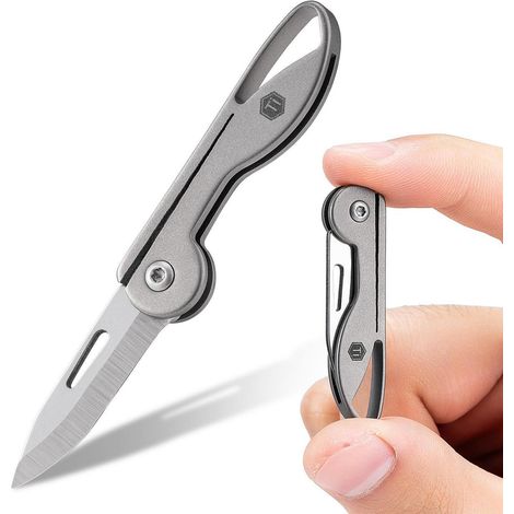 Mini Klappmesser Titan Schlüsselanhänger Rasiermesserscharf Leicht EDC Silber