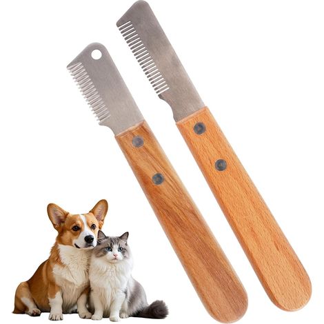 Lama per tosatrice per cani in 2 pezzi, pettine per tosatura animali domestici, pettine per cani con manico in legno, strumenti per la toelettatura, prodotti per animali domestici, pettini per cani e (1/5)