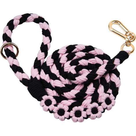 Laisse tressée en coton de 1,5 mètre pour chiens de petite, moyenne et grande taille – noire et rose (1/5)