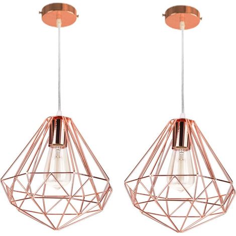 2PCS Plafonnier Antique En Diamant 26CM Suspension Luminaire Moderne Lustre Vintage E27 Pour Loft, Bureau, Intérieur Or Rose (1/5)