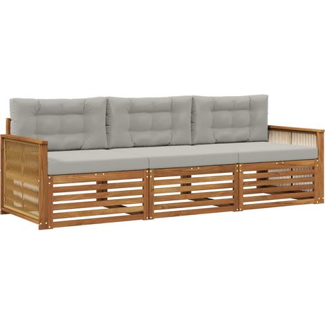 Set di divani da esterno 3 pz  Salotto da Giardino Naturale e Grigio Chiaro (1/5)