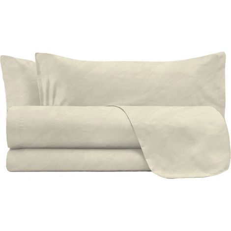 Set Lenzuola Matrimoniale Sopra Sotto e 2 Federe Linea Water Washed Crema