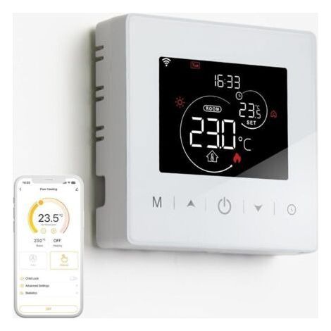 WiFi Connected Thermostat, Battery-Operated Gas Boiler Thermostat, 2-Wire Thermostats, Weekly Programmable Room Thermostats, Compatible with Alexa and Google Home, Voice and Remote Control, 3A, Wall-M (1/4)