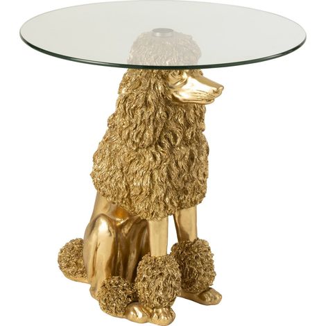 Table d'appoint caniche doré design en polyrésine élégante - Doré finition brillante et verre transparent (1/5)