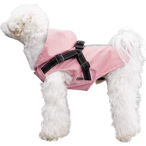 Imperméable pour chien avec harnais, veste de pluie ultralégère et imperméable avec capuche, manteau imperméable, respirant et réfléchissant pour chiens de petite et moyenne taille, rose, taille L (1/4)