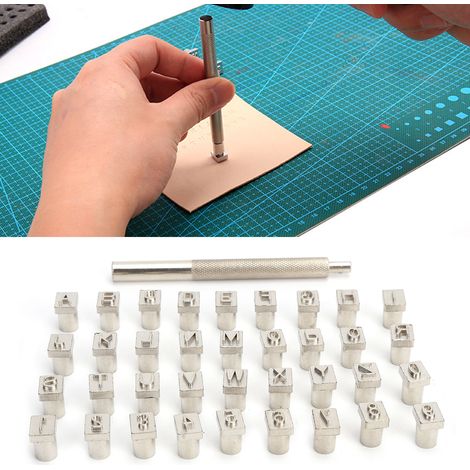 Ensemble de 37 pièces pour le travail du cuir tanné végétal, avec impression numérique, marquage de lettres anglaises et outils de sculpture sur cuir faits main, 6,5 mm (1/5)