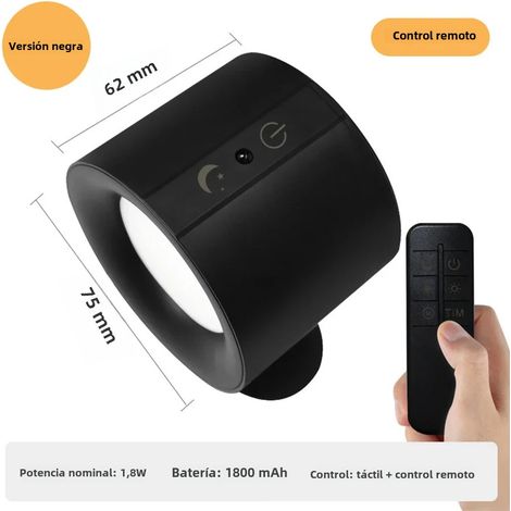 (Noir) Applique murale LED sans fil rechargeable avec télécommande, rotation bidirectionnelle, intensité variable. (1/5)