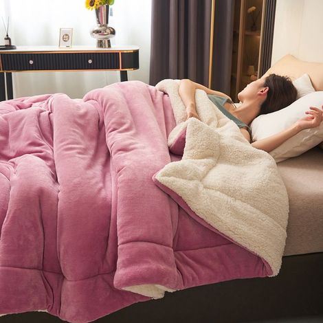 Couverture Chaude Double Couche en Flanelle & Sherpa,150x200cm Plaid Hiver Épais Ultra Doux, Couverture Polaire Uni,Rose 1 (1/5)