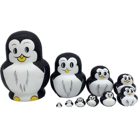 BRAVIX Lot de 10 poupées russes en forme de pingouins en bois (1/5)
