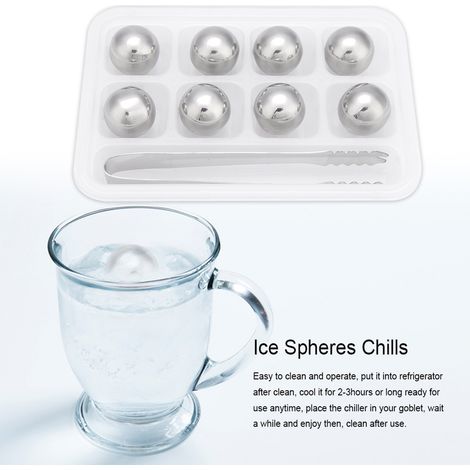 Eiskugeln aus Edelstahl zum Kühlen von Wein, Whisky und anderen Getränken Eissteine mit Zange, 2er-Set (1/5)