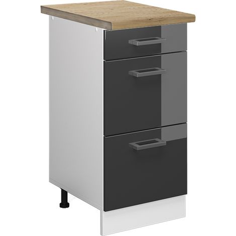 Mobiletto base per cucina R-Line, Antracite lucido, 40 cm con cassetti, PL Rovere, Vicco (1/5)