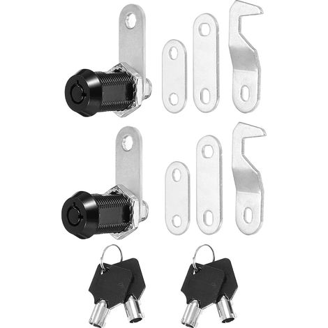 1/8 Inch Black Furniture Locks with Black Keys, 2 Pack Zinc Alloy Cam Lock Set for RV Cabinet Door Storage Drawer, Key Same (1/5)