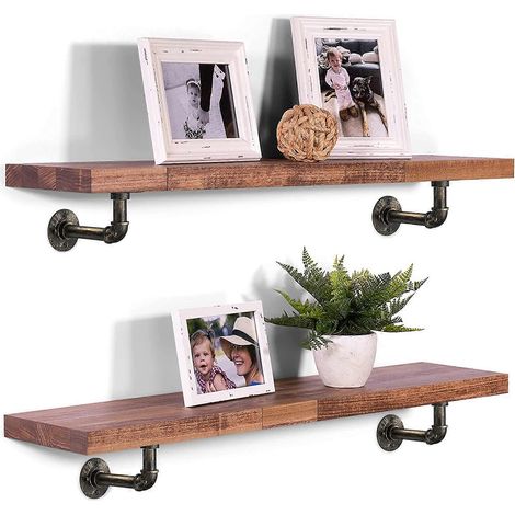 Supports d'étagère industriels, lot de 4 supports tubulaires industriels vintage avec brides 15 x 15 x 7 cm pour bibliothèque, meubles DIY, étagère murale flottante - Bronze (1/2)