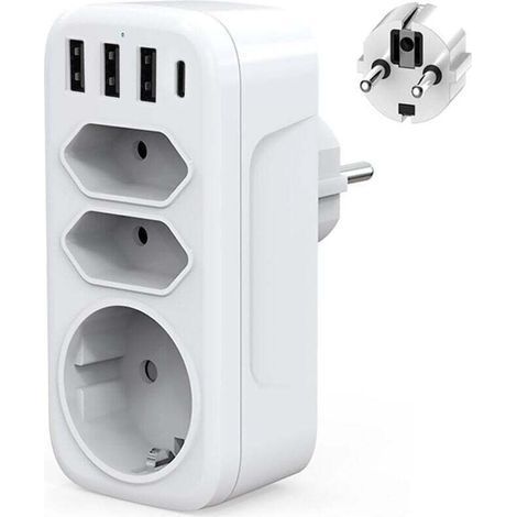 Multiprise Murale USB C Adaptateur Prise Electrique 4000W Chargeur USB Multiple avec 3USB + Type c, 1 Prise Schuko et 2 Prises Euro pour Maison,Cuisine et Bureau (1/4)