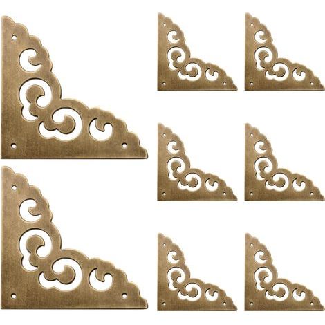 Support de coin plat en laiton, 8 unités, protecteur décoratif d'angle en laiton pour boîte, support d'angle droit fleuri pour porte de placard (1/5)