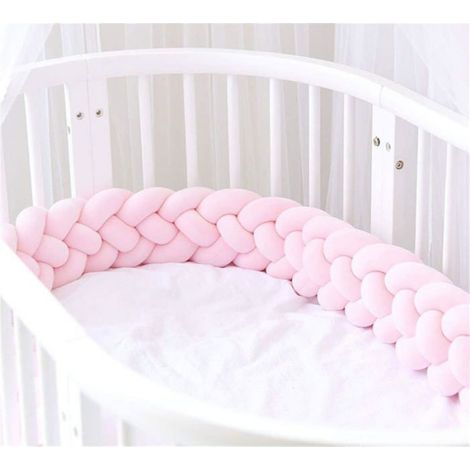 Tour de Lit Bebe Tresse 4 Partages, Tresse Protection Lit Bebe Bébé Coussin Serpent Tressé Pare-chocs pour Lit Bebe (Rose, 100cm) (1/3)