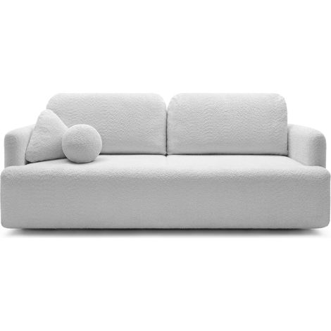 Selsey Dreisitzer-Sofa Lambina mit Schlaffunktion, Bettkasten, Boucle-Bezug in Hellgrau