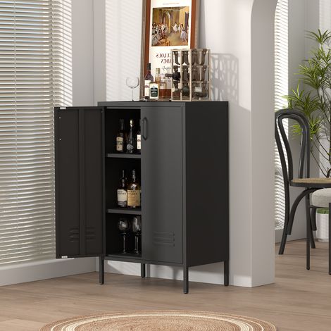 Armoire de rangement en métal, 2 portes, 2 étagères réglables, pour bureau cuisine garage, noir (1/5)