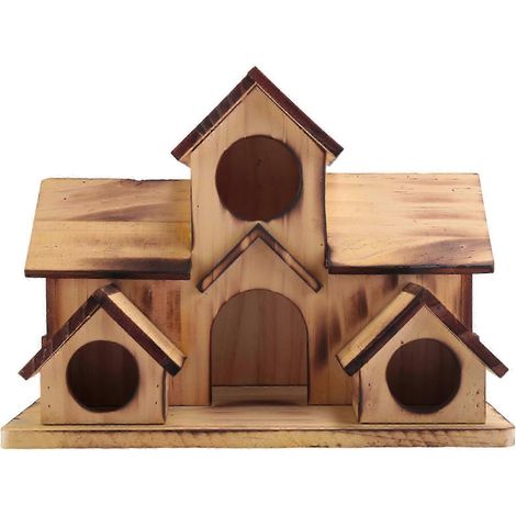 Nichoir suspendu en bois compatible avec un nichoir extérieur en bois à six trous pour la décoration de jardin (1/5)