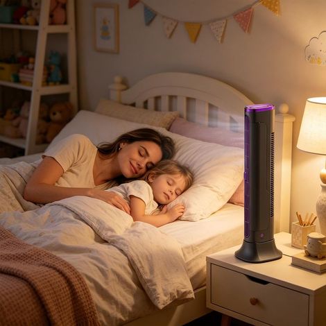 Klimaventilator fürs Schlafzimmer – Kleiner, tragbarer, per USB aufladbarer Turmventilator – Tischklimaanlage – Für Auto, Camping, Outdoor, Indoor, Reisen, Wohnmobil, Garage, Werkstatt (1/5)