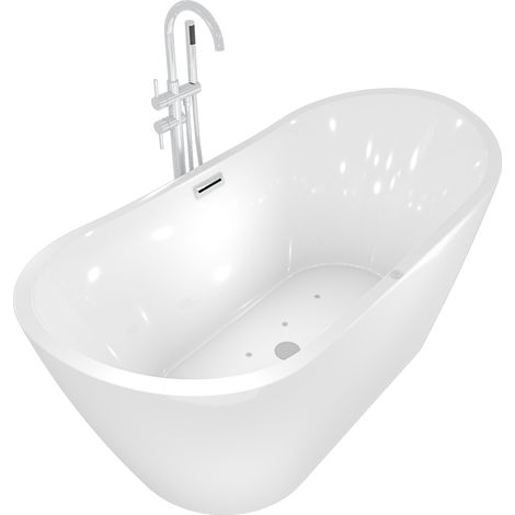 freistehende Badewanne Wanne F13 180x92cm Whirlpool mit Luftmassage mit Amatur AF04 (1/5)