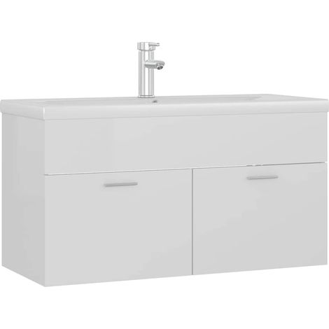 Maison Exclusive - Armoire d'évier avec lavabo intégré Blanc brillant Aggloméré (1/5)