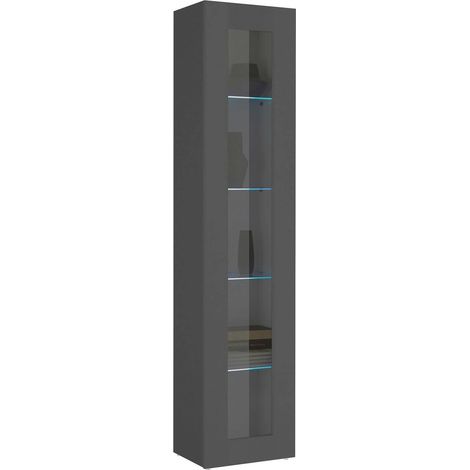 Dmora - Vetrina Arnika, Credenza a 1 anta con ripiani in vetro, Mobile da soggiorno multiuso, 100% Made in Italy, cm 40x30h180, Antracite