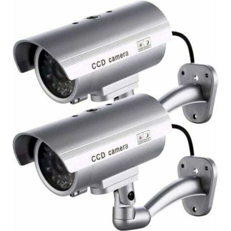 Set di 2 telecamere fittizie, adatte per uso interno ed esterno, forma sferica con LED lampeggiante, RTGPT (argento)