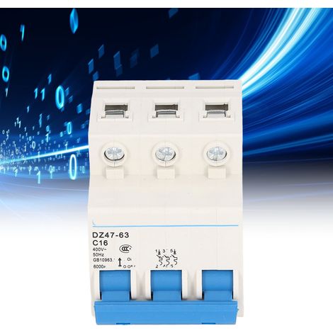 Disjoncteur miniature triphasé DZ47-63 C16 400 V 16 A, montage sur rail DIN, capacité de sectionnement 6000 A (1/5)