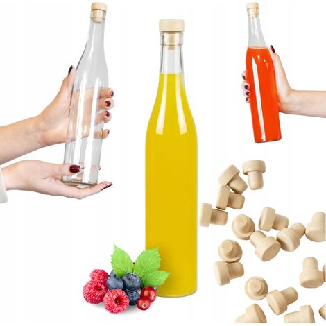 Bottiglia in vetro ROSA da 500 ml con tappo di sughero per tinture, vino, distillati, succhi di frutta, liquori