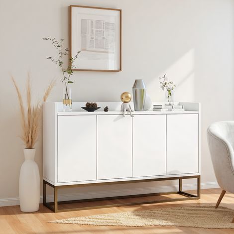 Buffet, Buffet bahut, Buffet bas salon, avec 4 portes, 120 x 30 x 80cm, Blanc