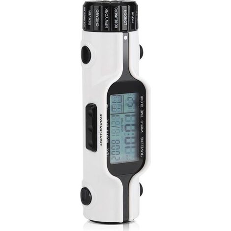 SUNXURY Digitale LED-Reisetaschenlampe mit Anzeige verschiedener Zeitzonen, für Reisen – mit Thermometer und Hintergrundbeleuchtung