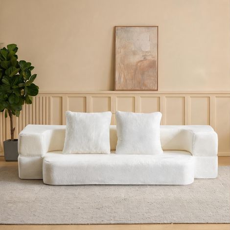 Canapé 2 places convertible blanc cassé 190 cm en mousse en foam (1/5)