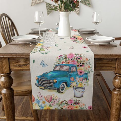 Lot de 1 nappe de table florale printemps-été, coton-lin 33x183cm, emballé 30x20x2cm 220g, motif floral LXM11268-13 (1/5)