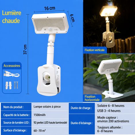 Lampe solaire d'extérieur blanc chaud à clip et sur pied 3,7V 1 pièce blanc 1 réf 7610 13,5 × 10,5 × 16,5 cm 420 g – Livraison gratuite