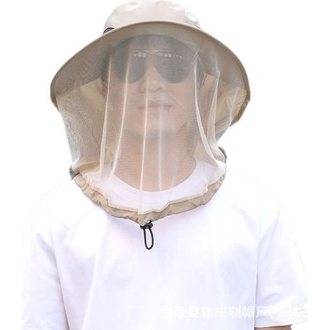 Filet de tête anti-moustiques - Filet de tête - Filet de tête anti-insectes - Protection efficace contre les piqûres d'insectes pour les activités de plein air - Taille unique - 56-58cm - Kaki (1/5)