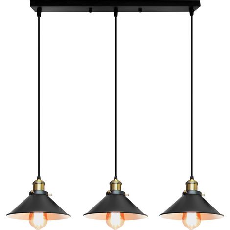 Suspension Luminaire 3 Têtes E27 Luminaires en Métal Fer , Lustre Abat-jour Lampes Suspendus Vintage Industrial Plafonnier Cuisine Salle à Manger Chambre - Noir et blanc intérieur (1/3)