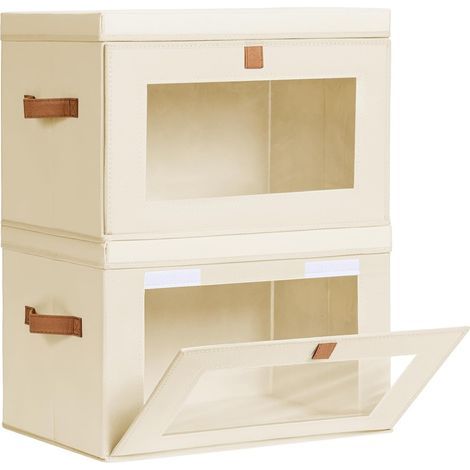 Grand organiseur de rangement pour placard - Bacs de rangement pour vêtements avec poignées et fenêtre, boîtes décoratives pliables avec couvercles, conteneurs en tissu pour salon, dortoir, lot de 2, (1/5)