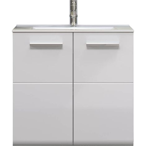 Meuble bas suspendu avec vasque blanc brillant et gris foncé Touka 62cm (1/5)