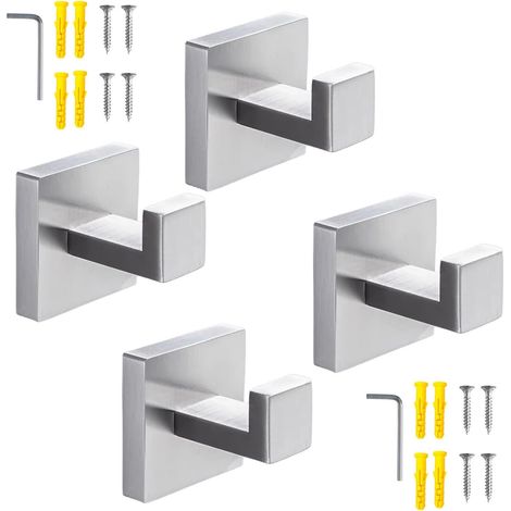Crochet pour Serviettes et Peignoirs, Porte-Éponges en Acier Inoxydable SUS 304 Salle de Bain Cuisine (crochet carré argenté, pack 4) Argent -'Argent